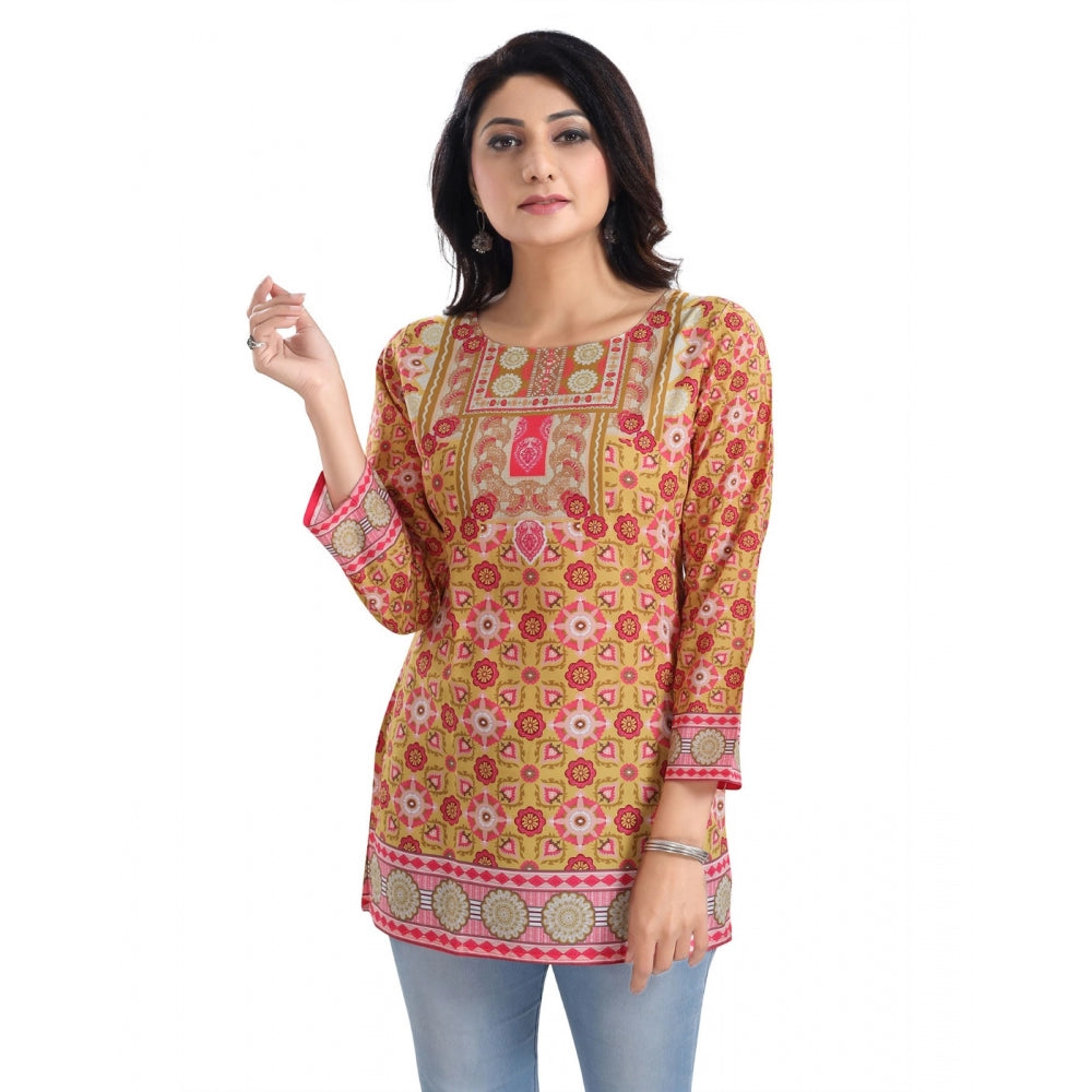 Indoraa Women's 3/4th Sleeve Faux Crepe Tunic Short Top (Multicolor)