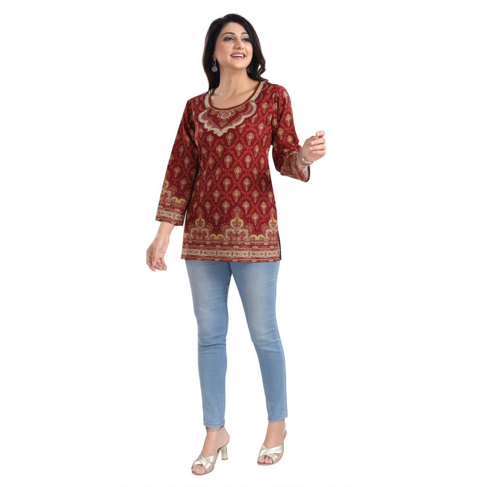 Indoraa Women's 3/4th Sleeve Summer Cool Tunic Short Top (Red)
