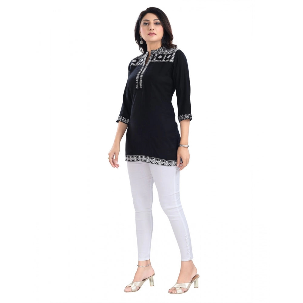 Indoraa Women's 3/4th Sleeve Viscose Tunic Short Top (Black)