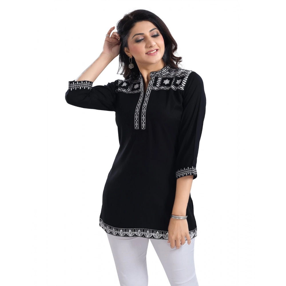 Indoraa Women's 3/4th Sleeve Viscose Tunic Short Top (Black)