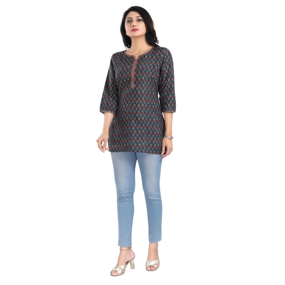 Indoraa Women's 3/4th Sleeve Viscose Blend Tunic Short Top (Blue)