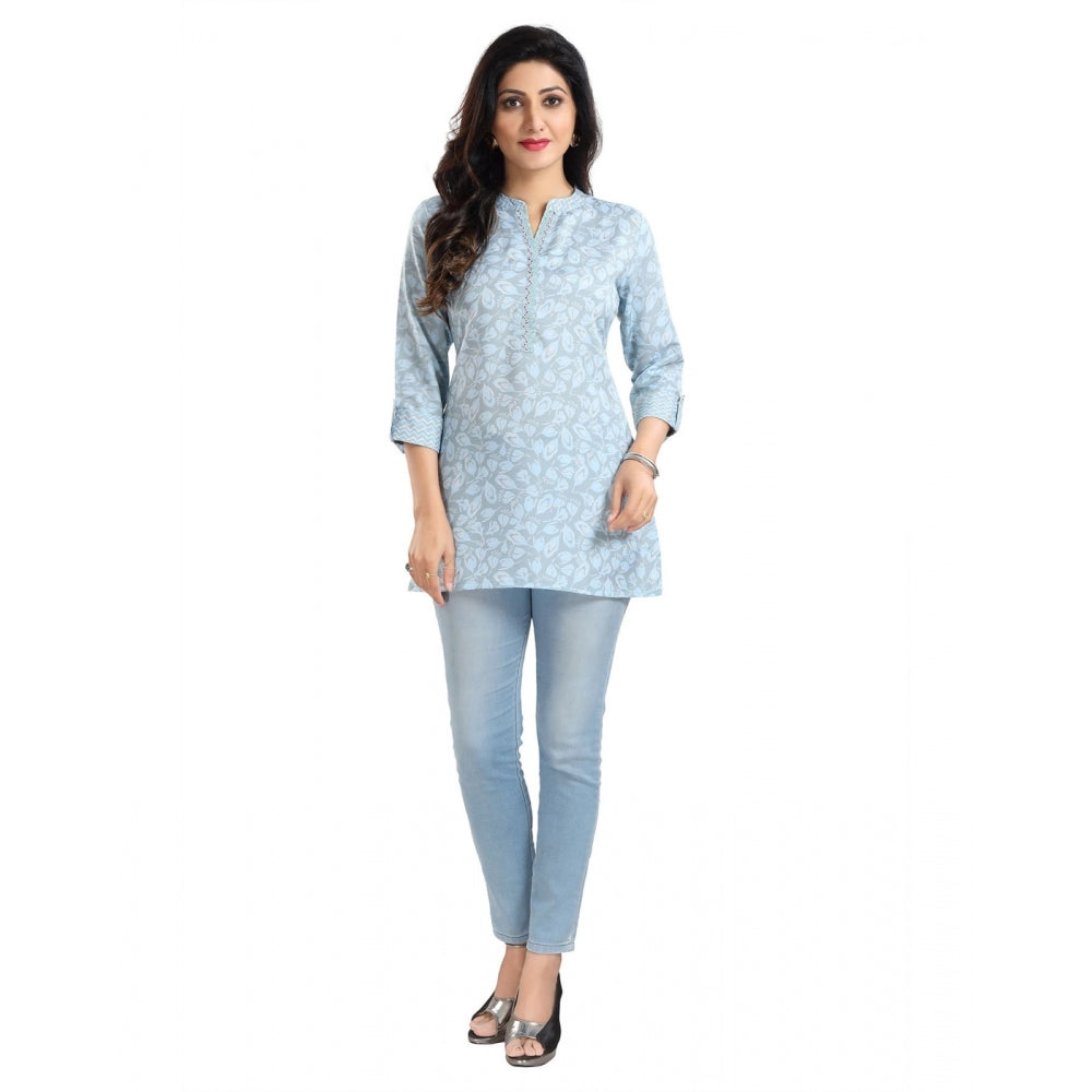 Indoraa Women's 3/4th Sleeve Viscose Blend Tunic Short Top (Blue)