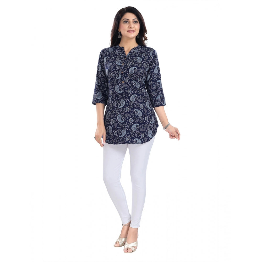 Indoraa Women's 3/4th Sleeve Polyester Tunic Short Top (Blue)