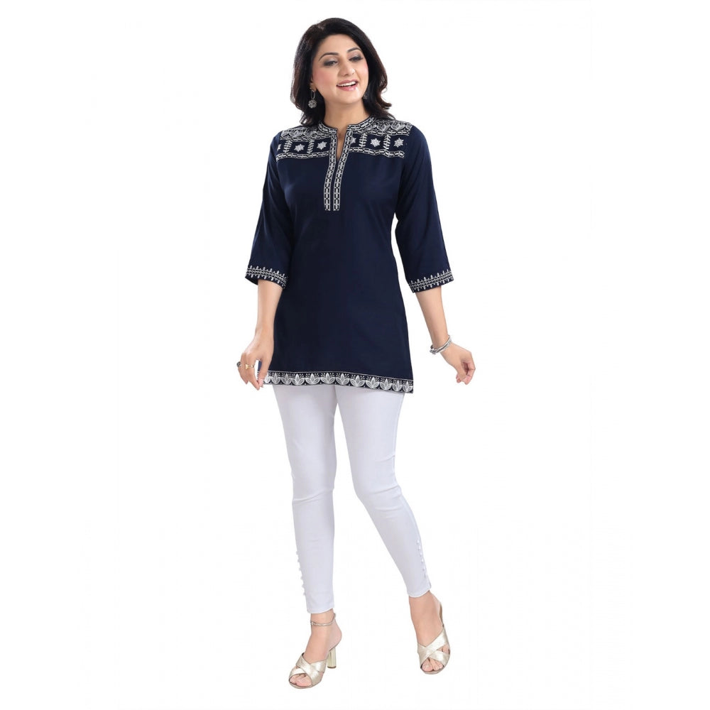 Indoraa Women's 3/4th Sleeve Viscose Tunic Short Top (Blue)