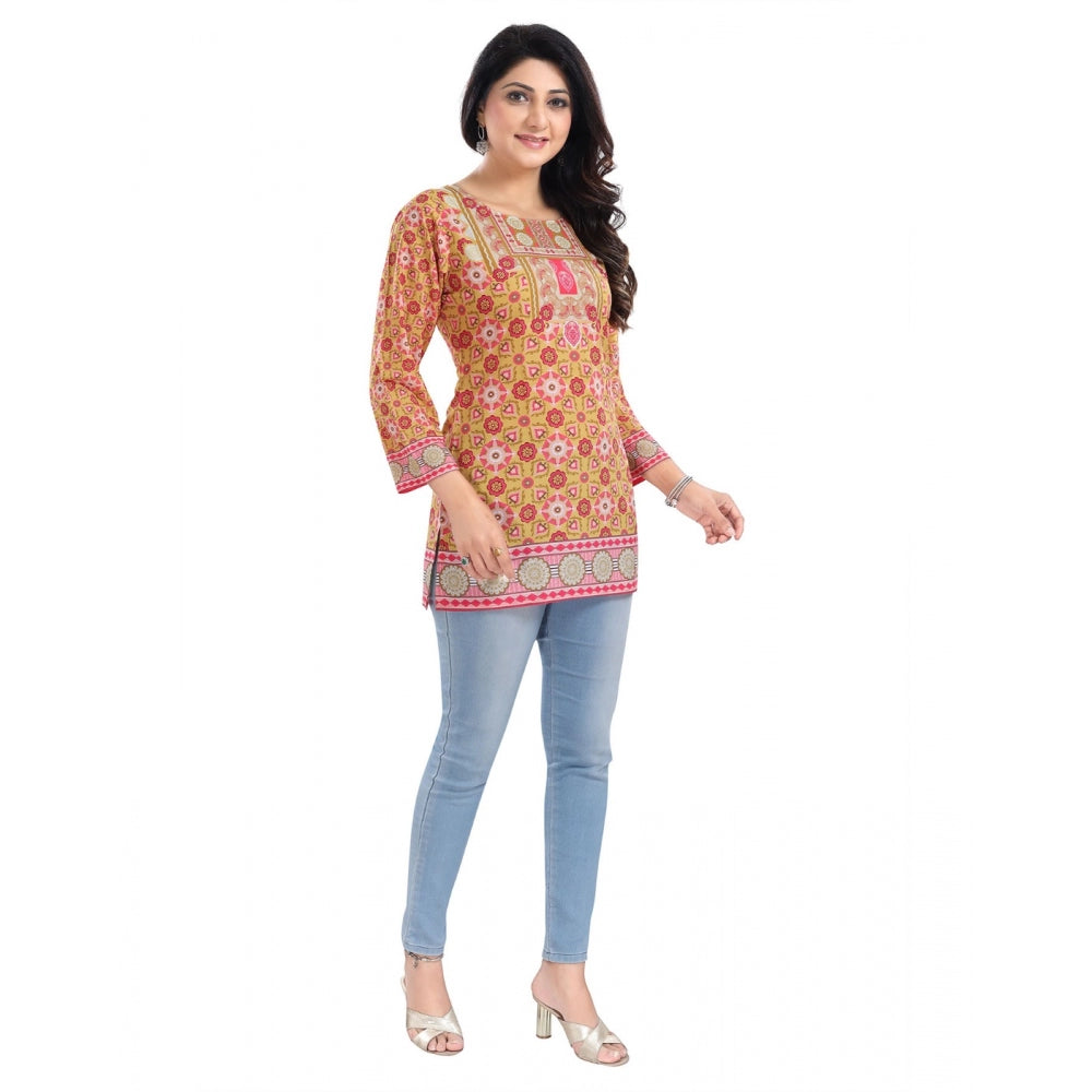 Indoraa Women's 3/4th Sleeve Faux Crepe Tunic Short Top (Multicolor)