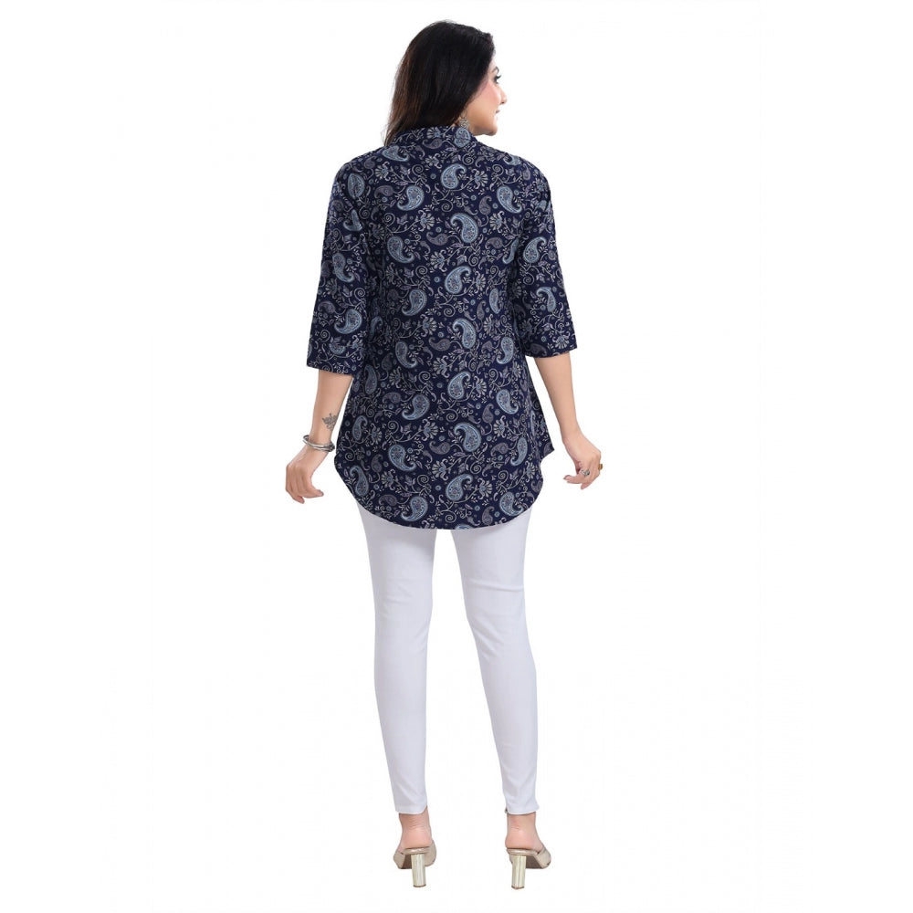 Indoraa Women's 3/4th Sleeve Polyester Tunic Short Top (Blue)