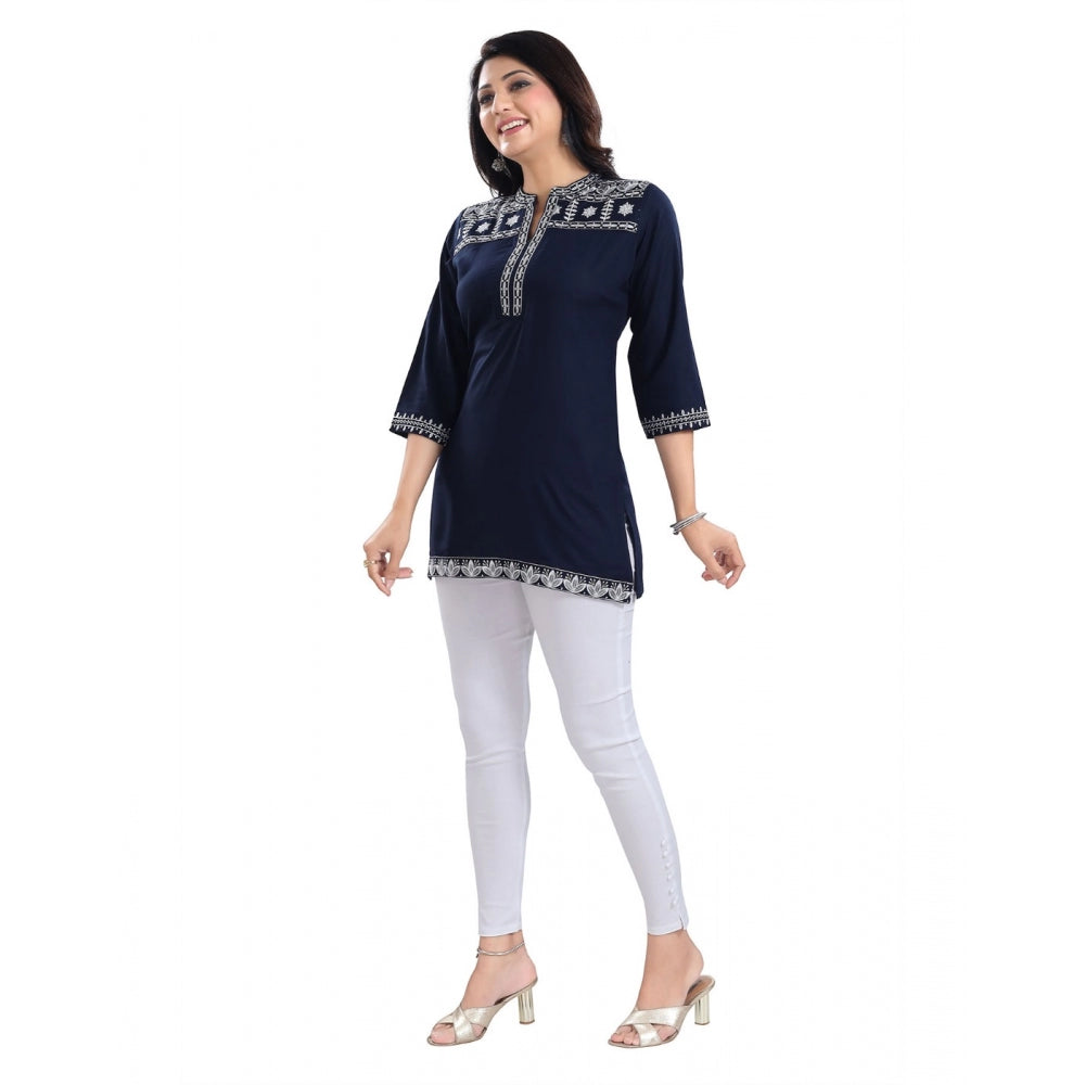 Indoraa Women's 3/4th Sleeve Viscose Tunic Short Top (Blue)