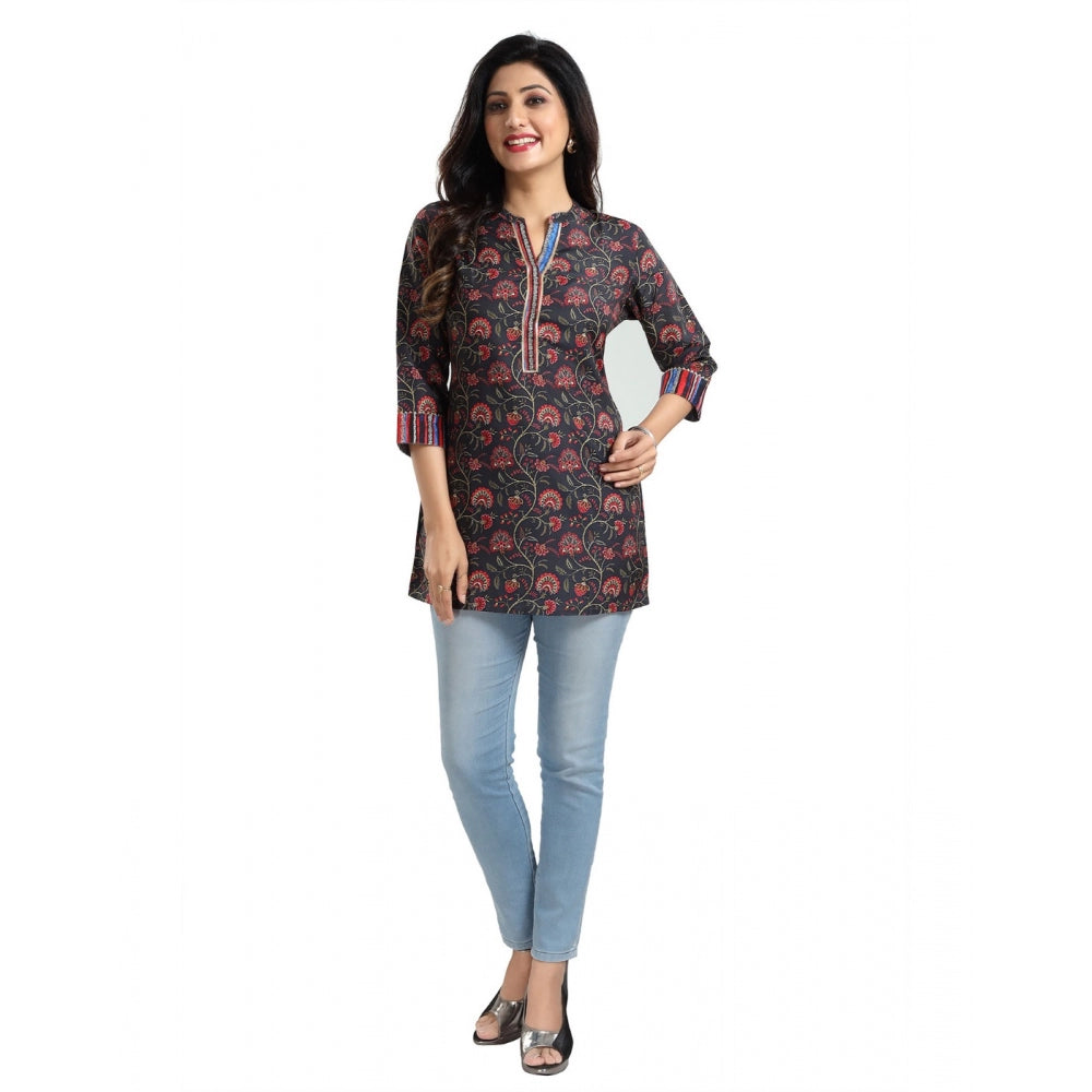 Indoraa Women's 3/4th Sleeve Viscose Blend Tunic Short Top (Black)