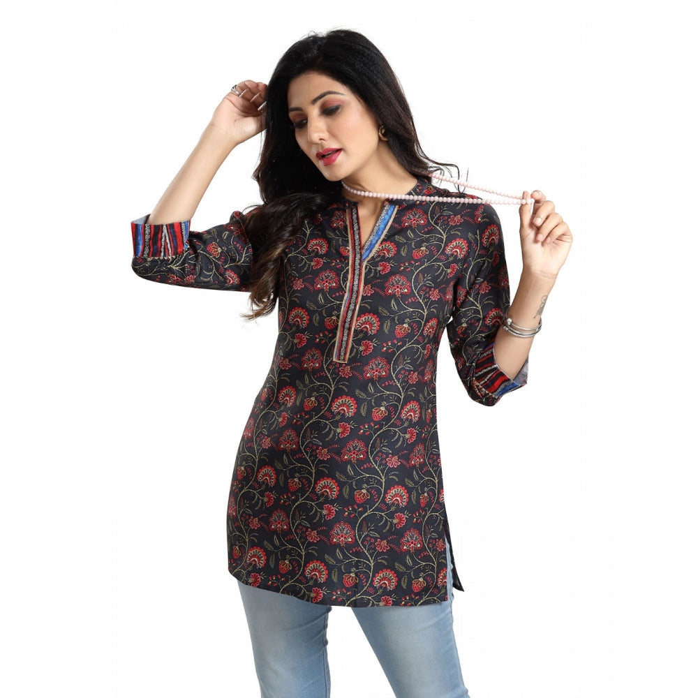 Indoraa Women's 3/4th Sleeve Viscose Blend Tunic Short Top (Black)