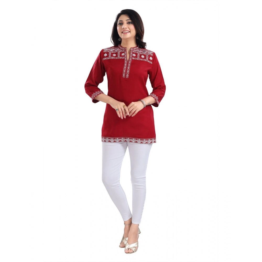 Indoraa Women's 3/4th Sleeve Viscose Tunic Short Top (Red)