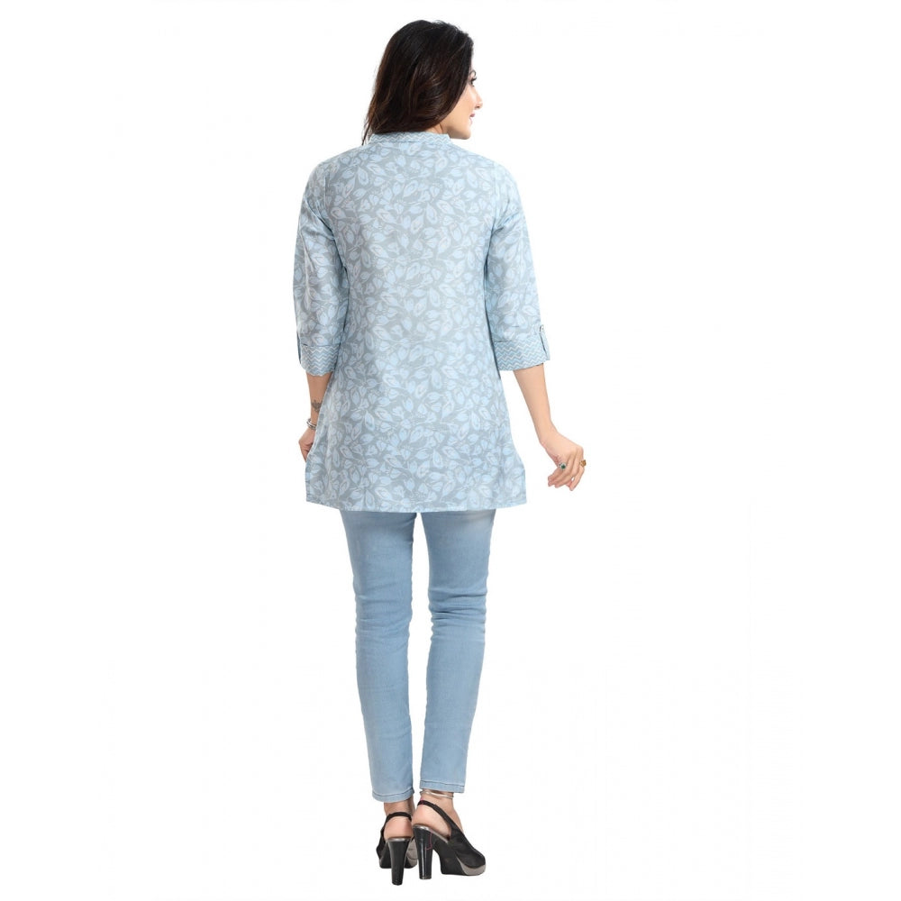 Indoraa Women's 3/4th Sleeve Viscose Blend Tunic Short Top (Blue)