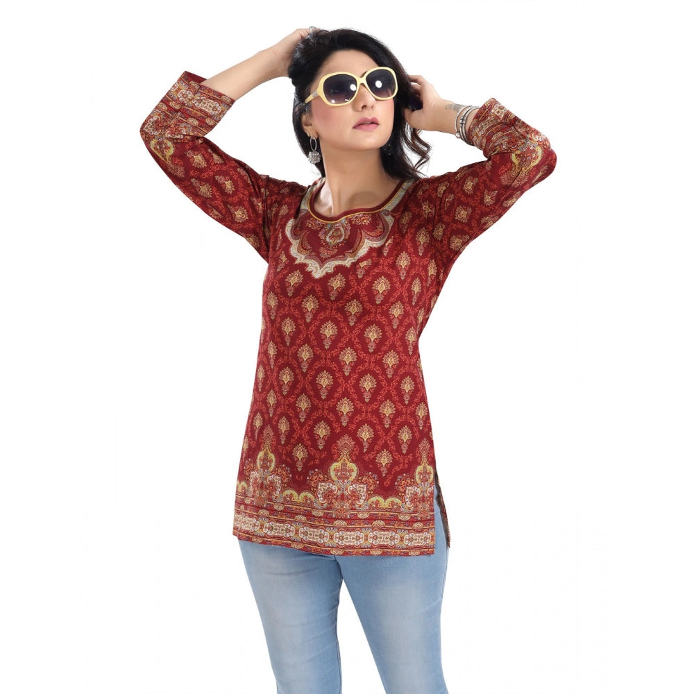 Indoraa Women's 3/4th Sleeve Summer Cool Tunic Short Top (Red)