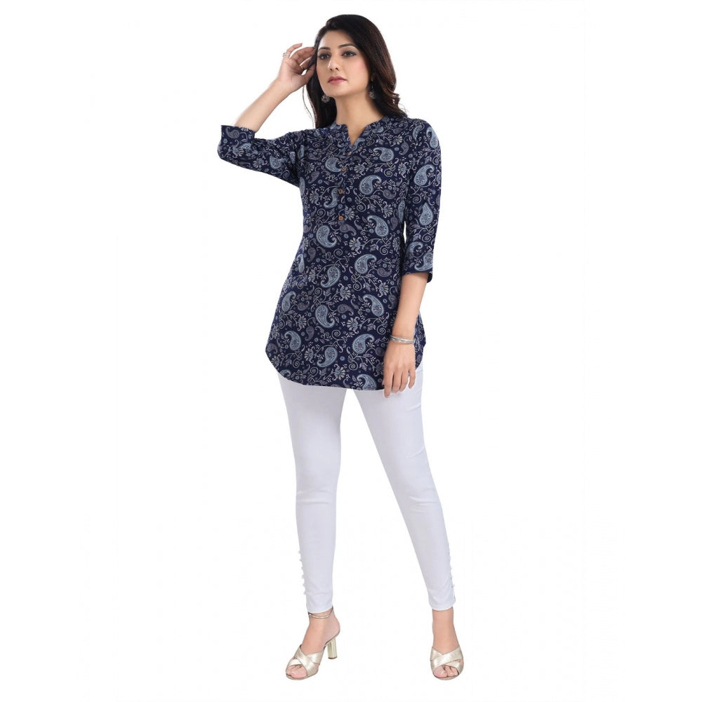 Indoraa Women's 3/4th Sleeve Polyester Tunic Short Top (Blue)