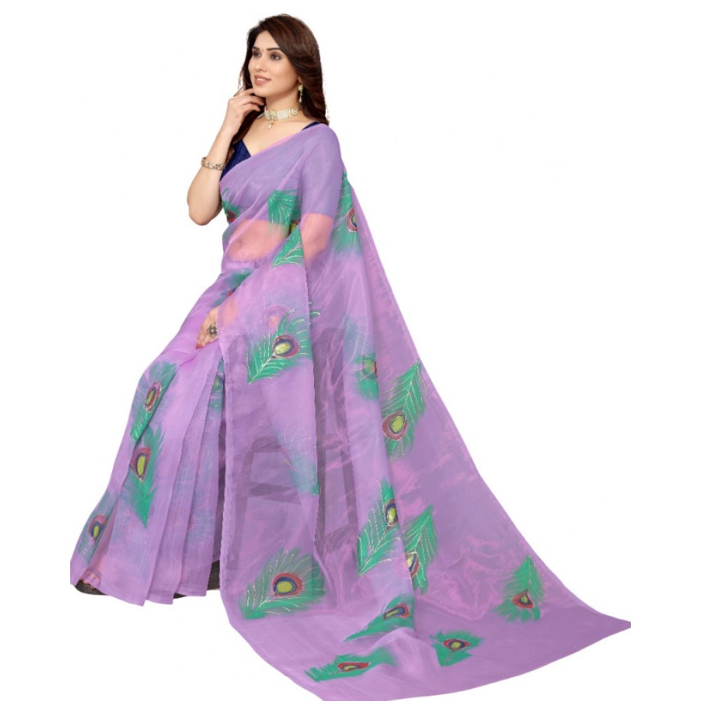 Indoraa Women's Organza Floral Pattern Sarees (Lavendor, 5-6 Mtrs)