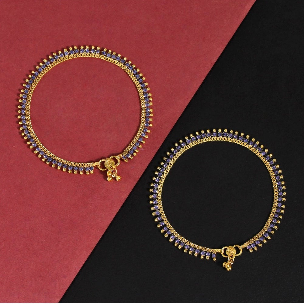 indoraa Women's Blue Color Rhinestone Anklets (Free Size: Upto 10")