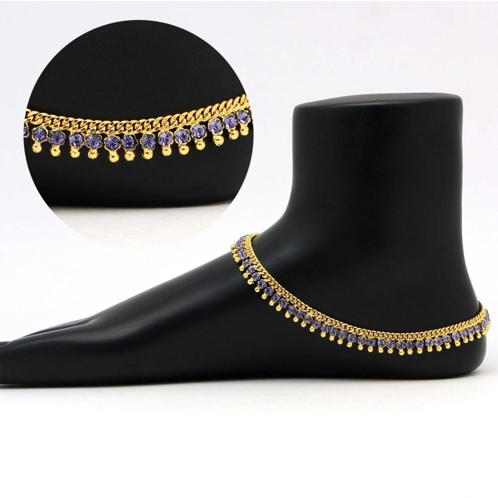 indoraa Women's Blue Color Rhinestone Anklets (Free Size: Upto 10")