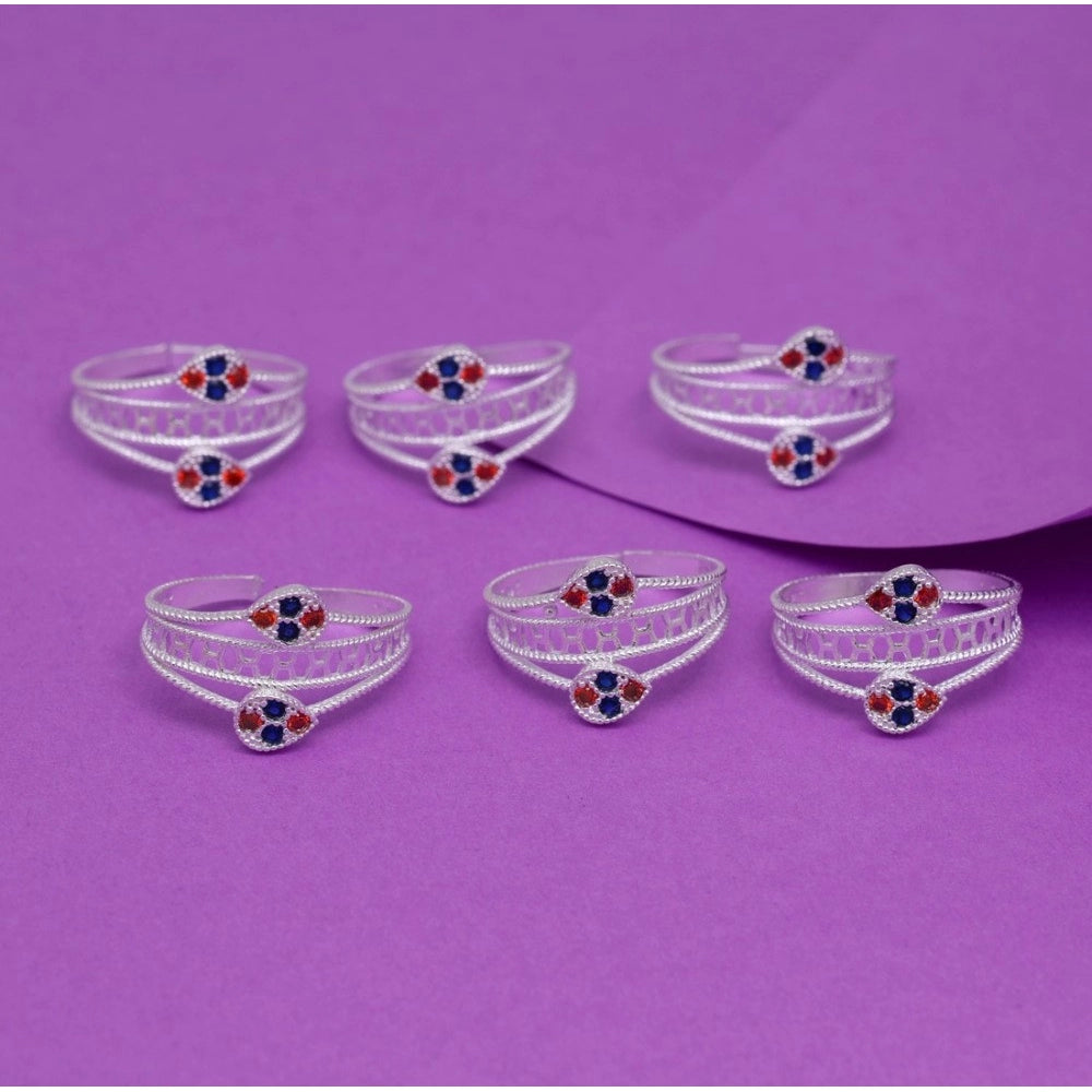 indoraa Women's Multi Color Assorted Design Adjustable Toe Rings Combo Of 3 Pairs