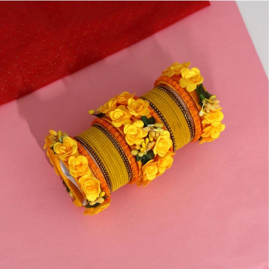 indoraa Women's Yellow Color Floral Bangles Set: 2.4