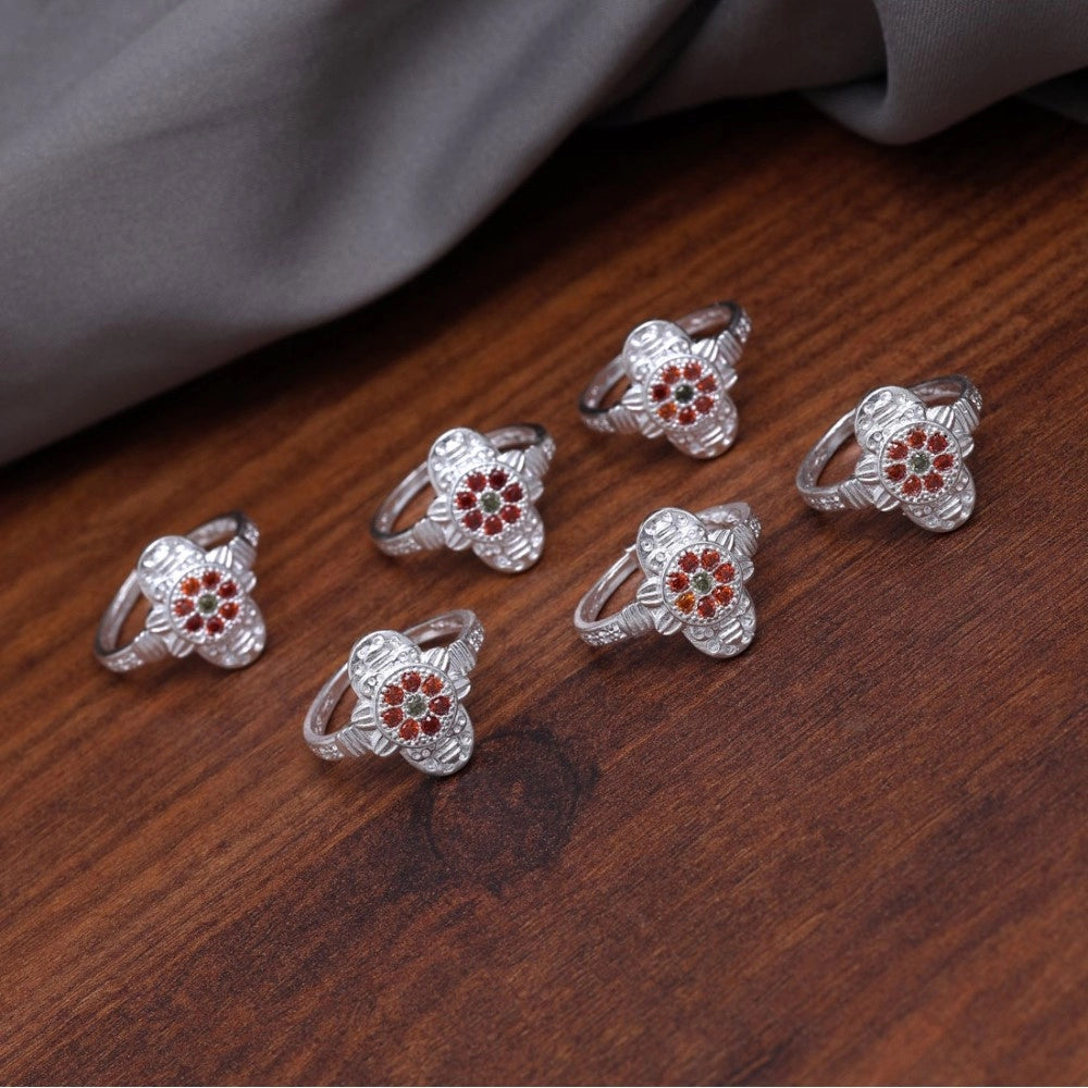 indoraa Women's Multi Color Assorted Design Adjustable Toe Rings Combo Of 2 Pairs