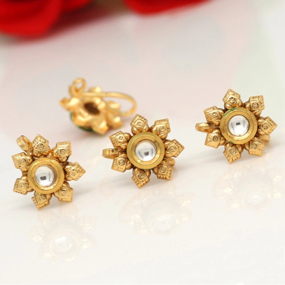 indoraa Women's Rani Color Kundan Nose Pin Combo Of 4 Pieces