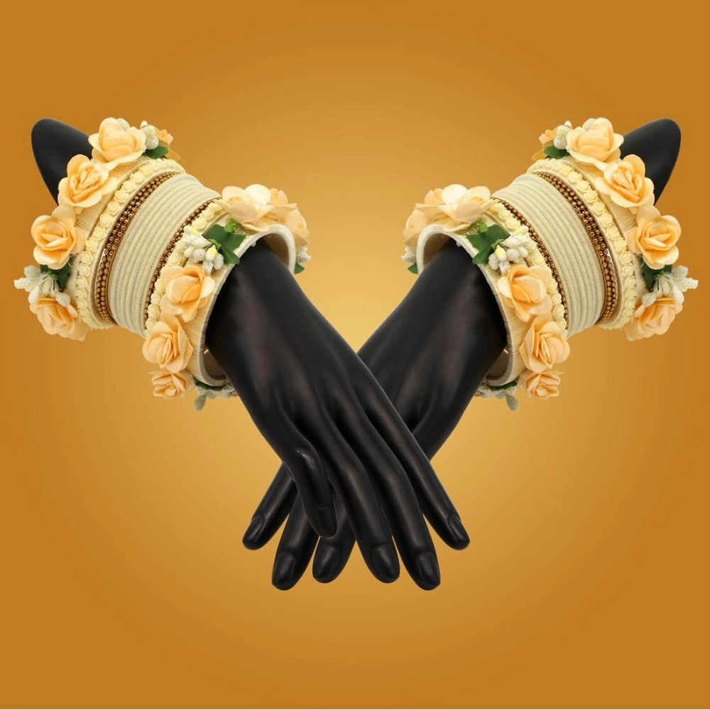 indoraa Women's Off White Color Floral Bangles Set: 2.4