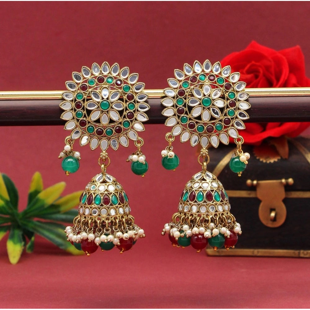 indoraa Women's Maroon & Green Color Mirror Earrings