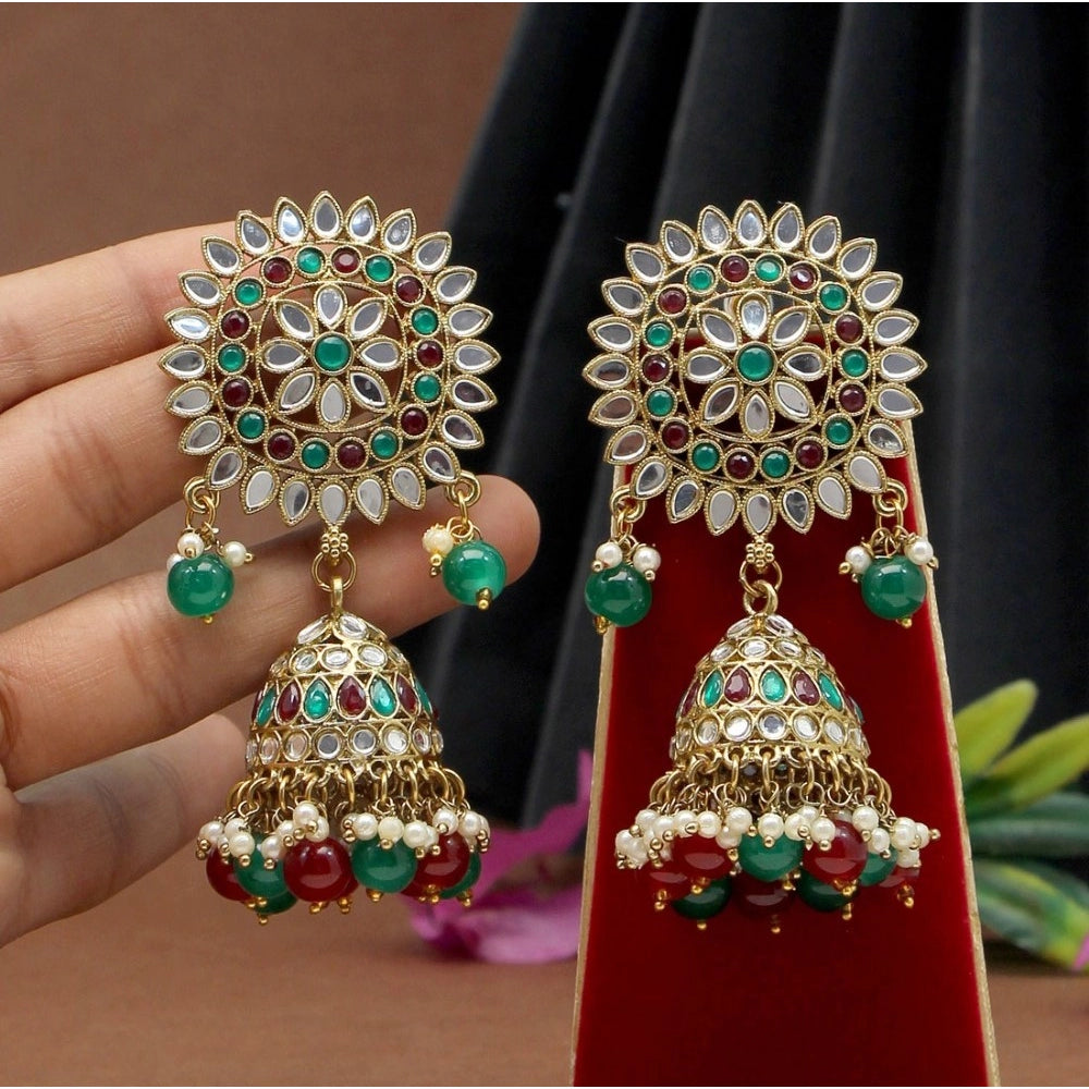 indoraa Women's Maroon & Green Color Mirror Earrings