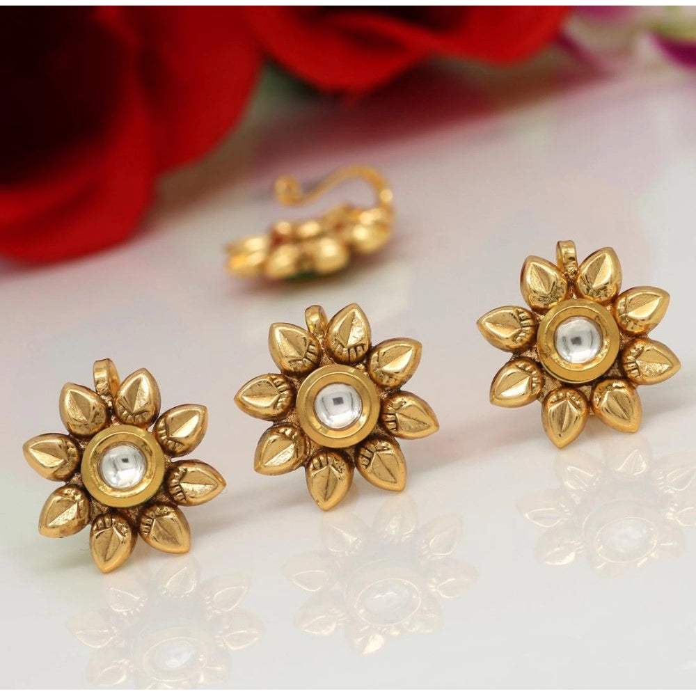 indoraa Women's White Color Kundan Nose Pin Combo Of 4 Pieces