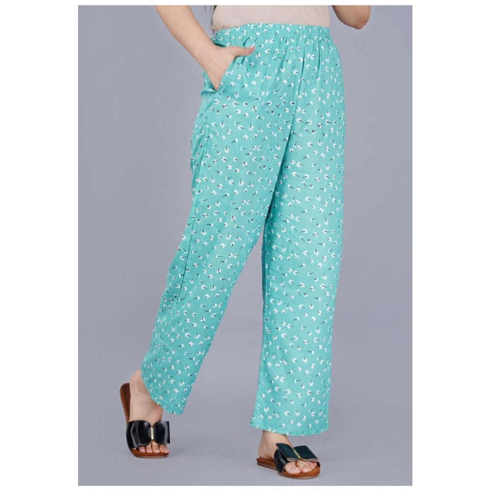 Indoraa Women's Casual Half Sleeve Printed Viscose Rayon Shirt With Pyjama Pant Night Suit Set (Green)