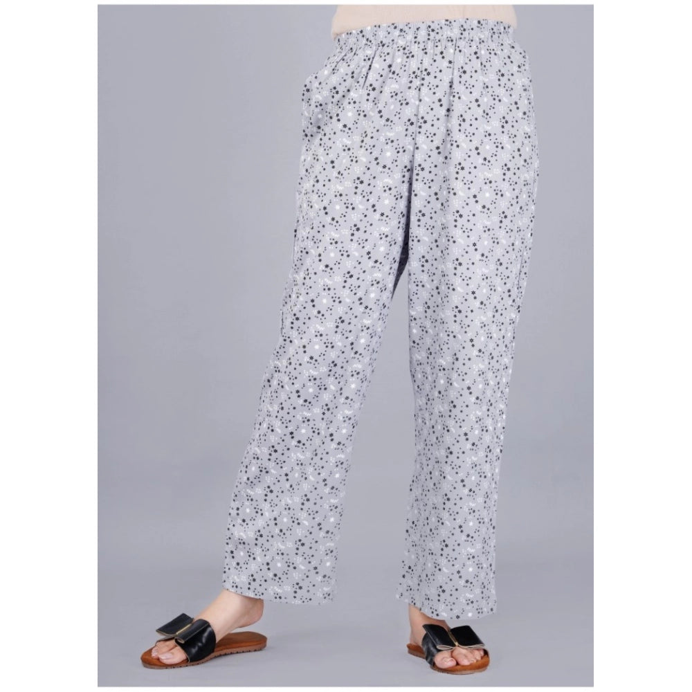 Indoraa Women's Casual Half Sleeve Printed Viscose Rayon Shirt With Pyjama Pant Night Suit Set (Grey)