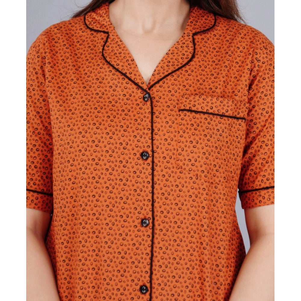 Indoraa Women's Casual Half Sleeve Printed Viscose Rayon Shirt With Pyjama Pant Night Suit Set (Brown)