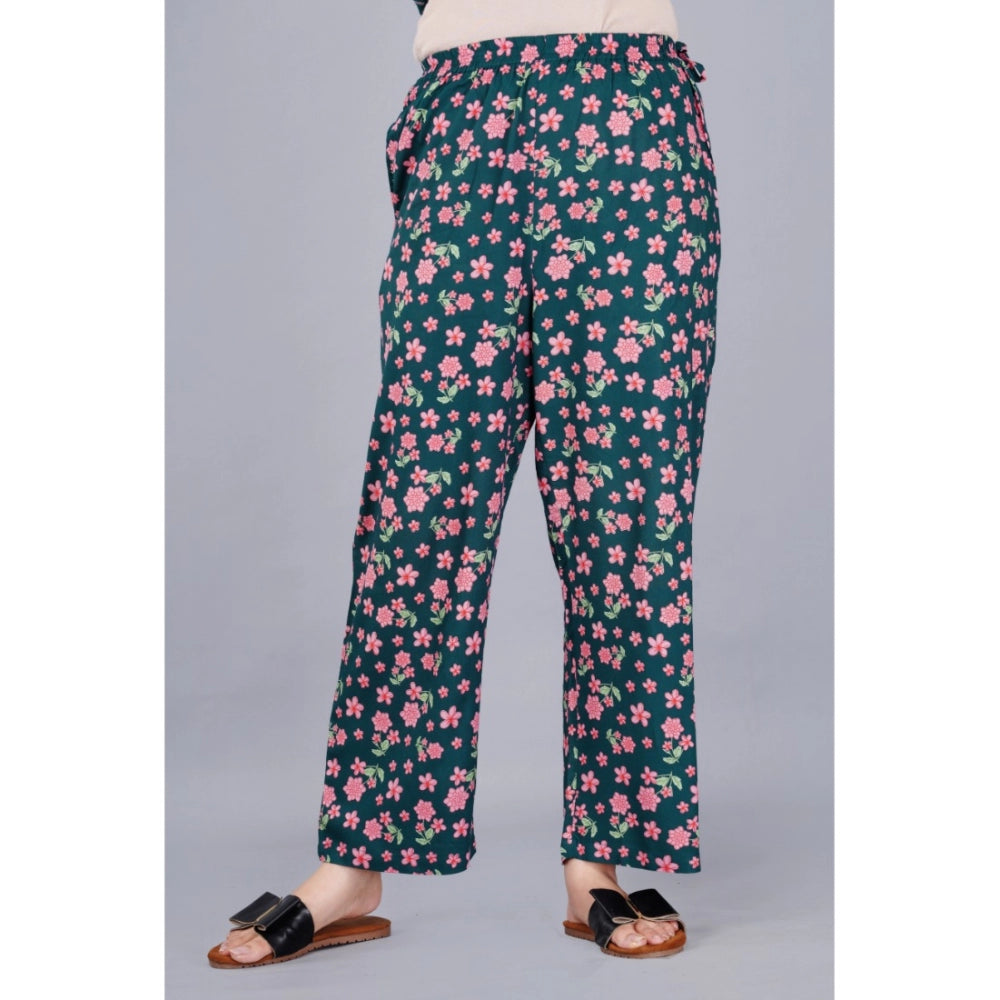 Indoraa Women's Casual Half Sleeve Printed Viscose Rayon Shirt With Pyjama Pant Night Suit Set (Teal)