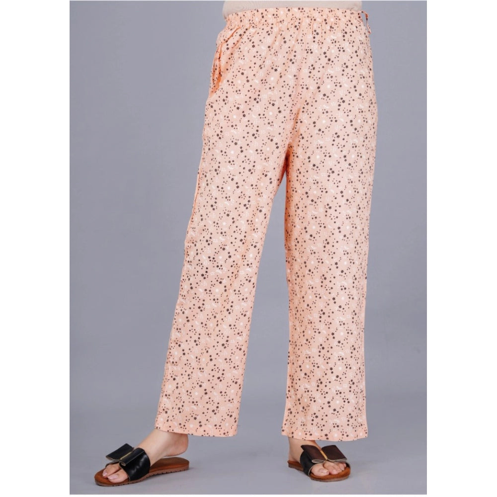 Indoraa Women's Casual Half Sleeve Printed Viscose Rayon Shirt With Pyjama Pant Night Suit Set (Peach)