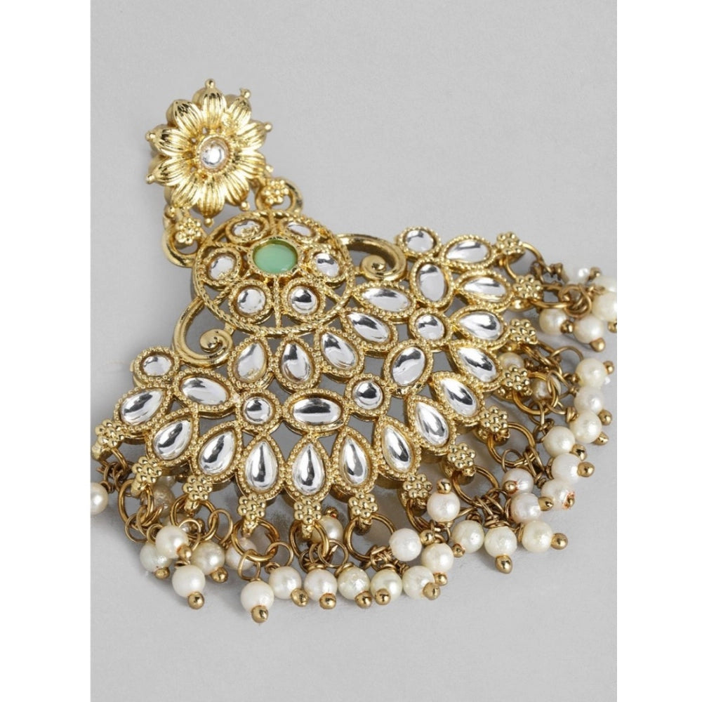 indoraa Women's Rose Gold Plated Alloy Kundan Earrings & Mangtikka (White)
