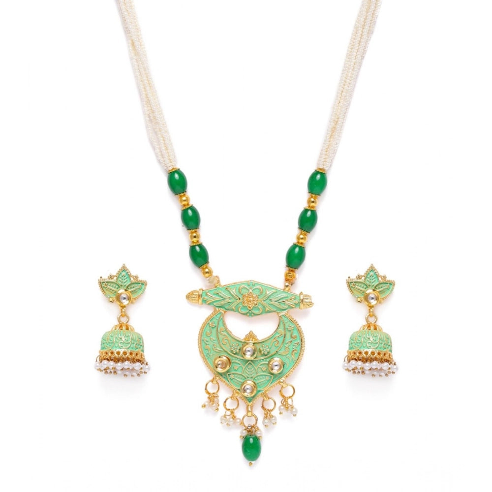 indoraa Women's Rose Gold Plated Alloy Necklace & Earings Set (Green)