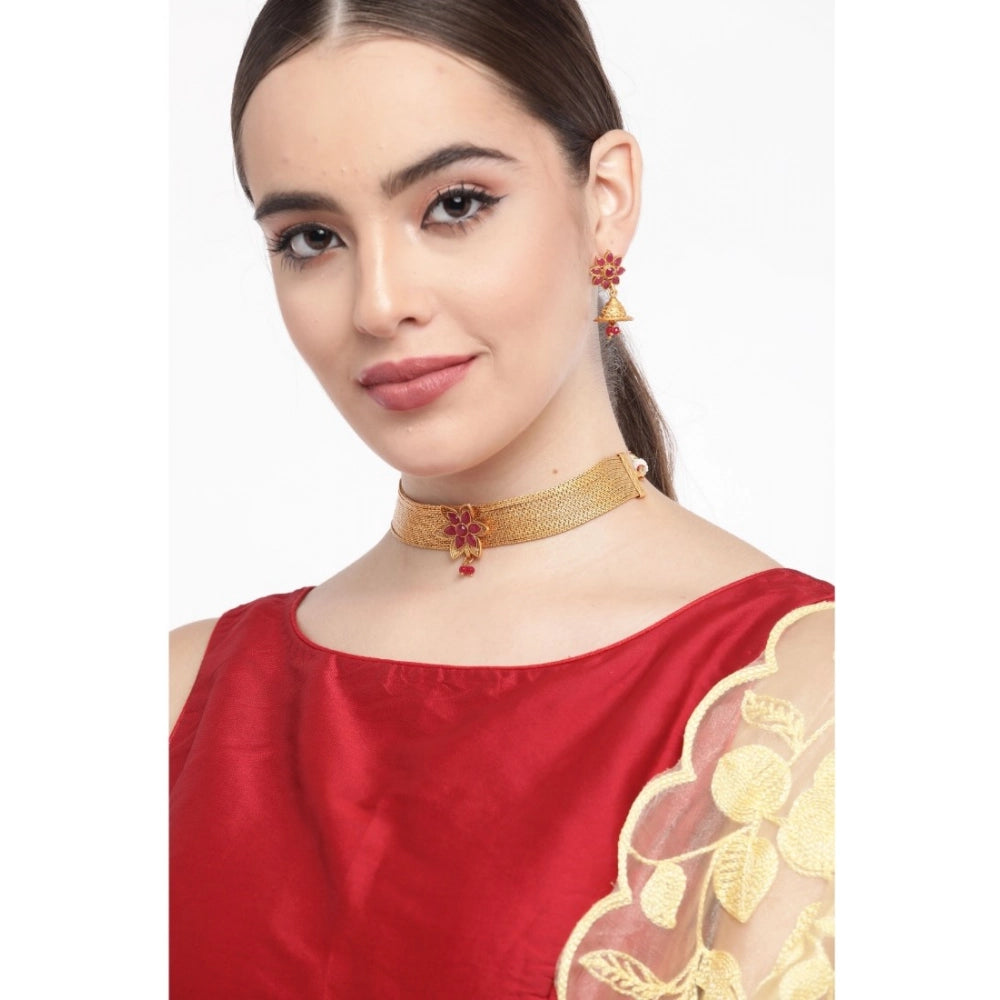 indoraa Women's Rose Gold Plated Alloy Necklace & Earings Set (Gold)