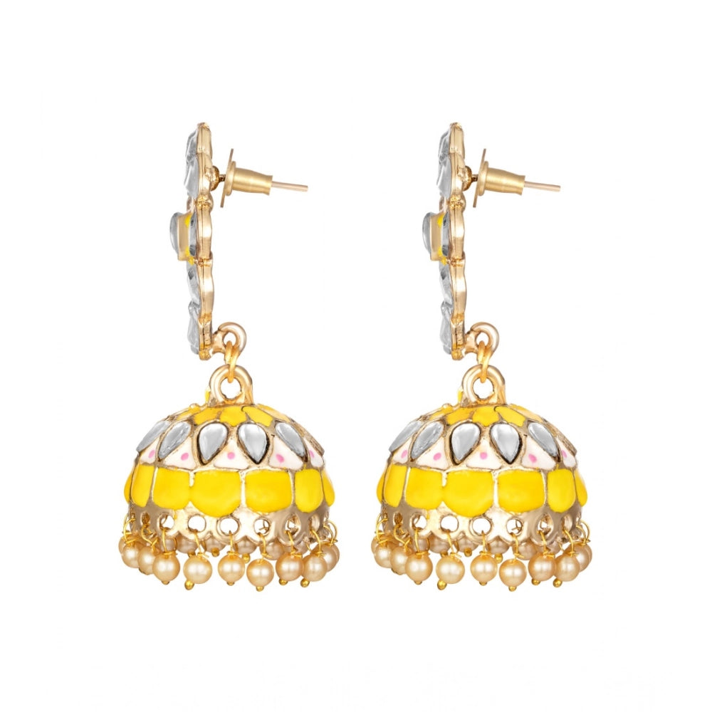 indoraa Women's Rose Gold Plated Alloy Earrings (Yellow)