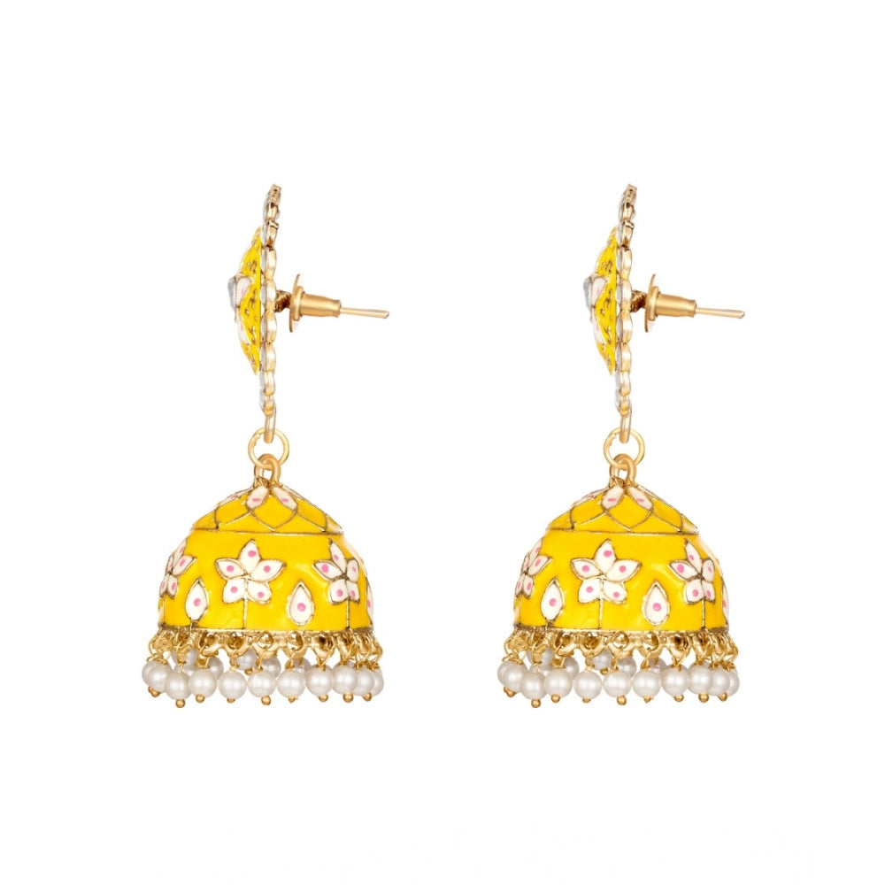 indoraa Women's Rose Gold Plated Alloy Earrings (Yellow)