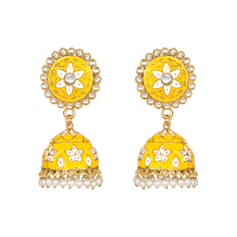 indoraa Women's Rose Gold Plated Alloy Earrings (Yellow)