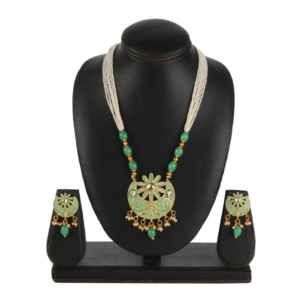 indoraa Women's Rose Gold Plated Alloy Necklace & Earings Set (Green)