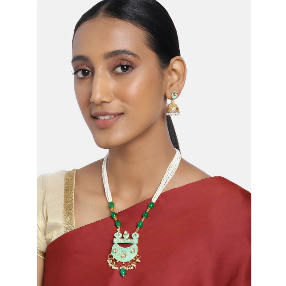 indoraa Women's Rose Gold Plated Alloy Necklace & Earings Set (Green)