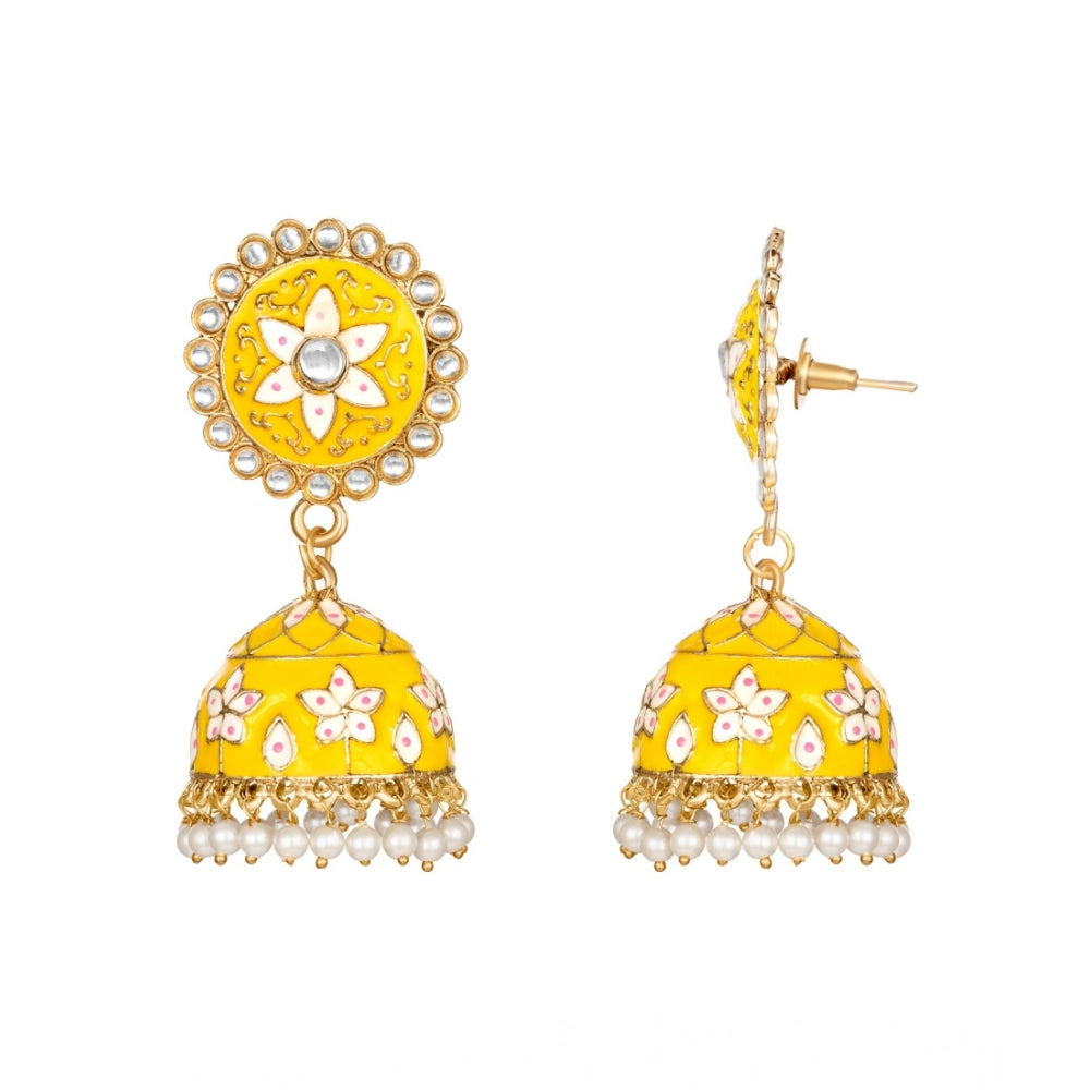 indoraa Women's Rose Gold Plated Alloy Earrings (Yellow)