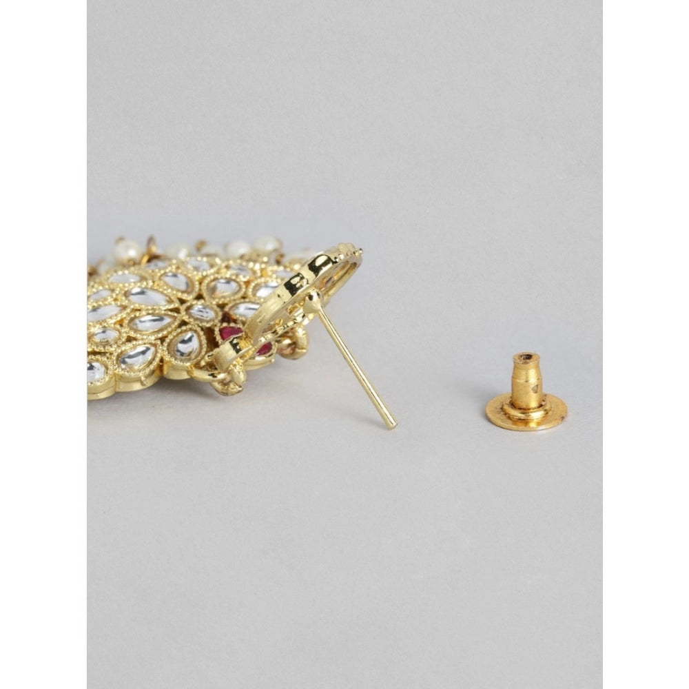 indoraa Women's Rose Gold Plated Alloy Kundan Earrings & Mangtikka (White)