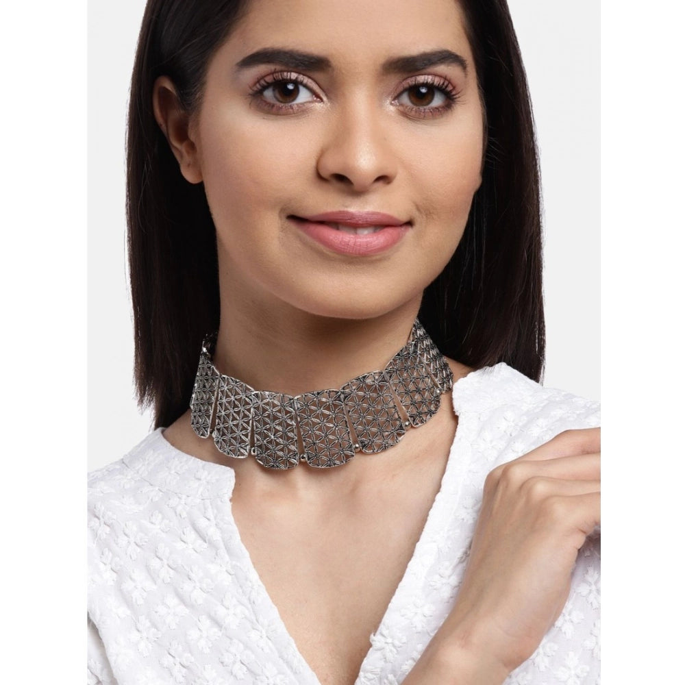 indoraa Women's Rose Gold Plated Alloy Choker (Silver)