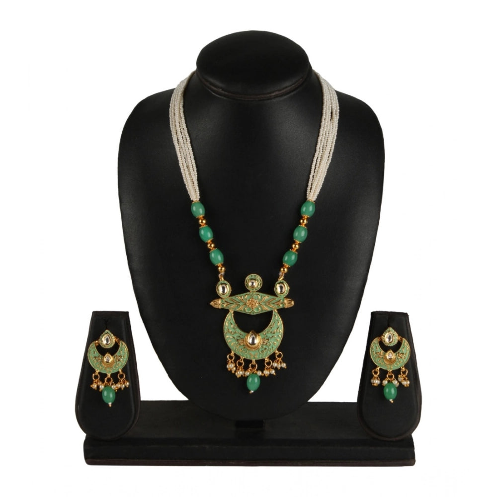 indoraa Women's Rose Gold Plated Alloy Necklace & Earings Set (Green)