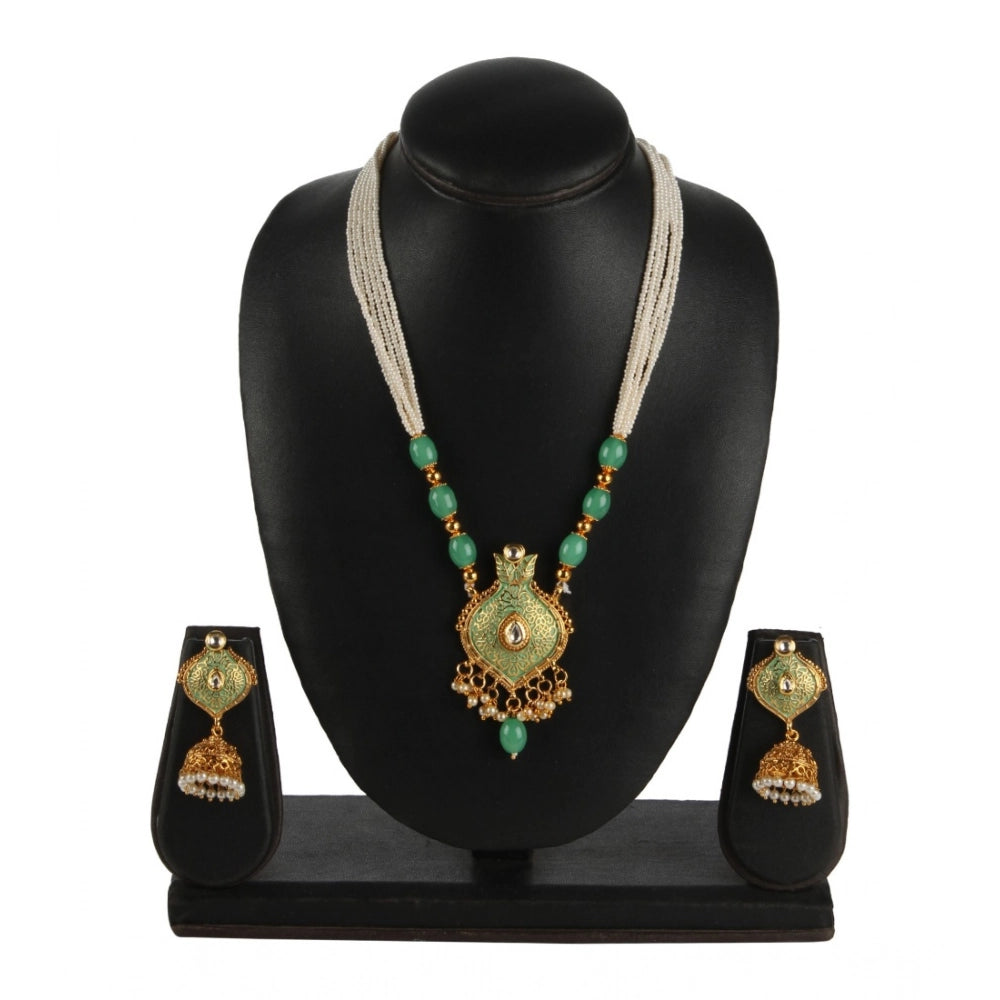indoraa Women's Rose Gold Plated Alloy Necklace & Earings Set (Green)
