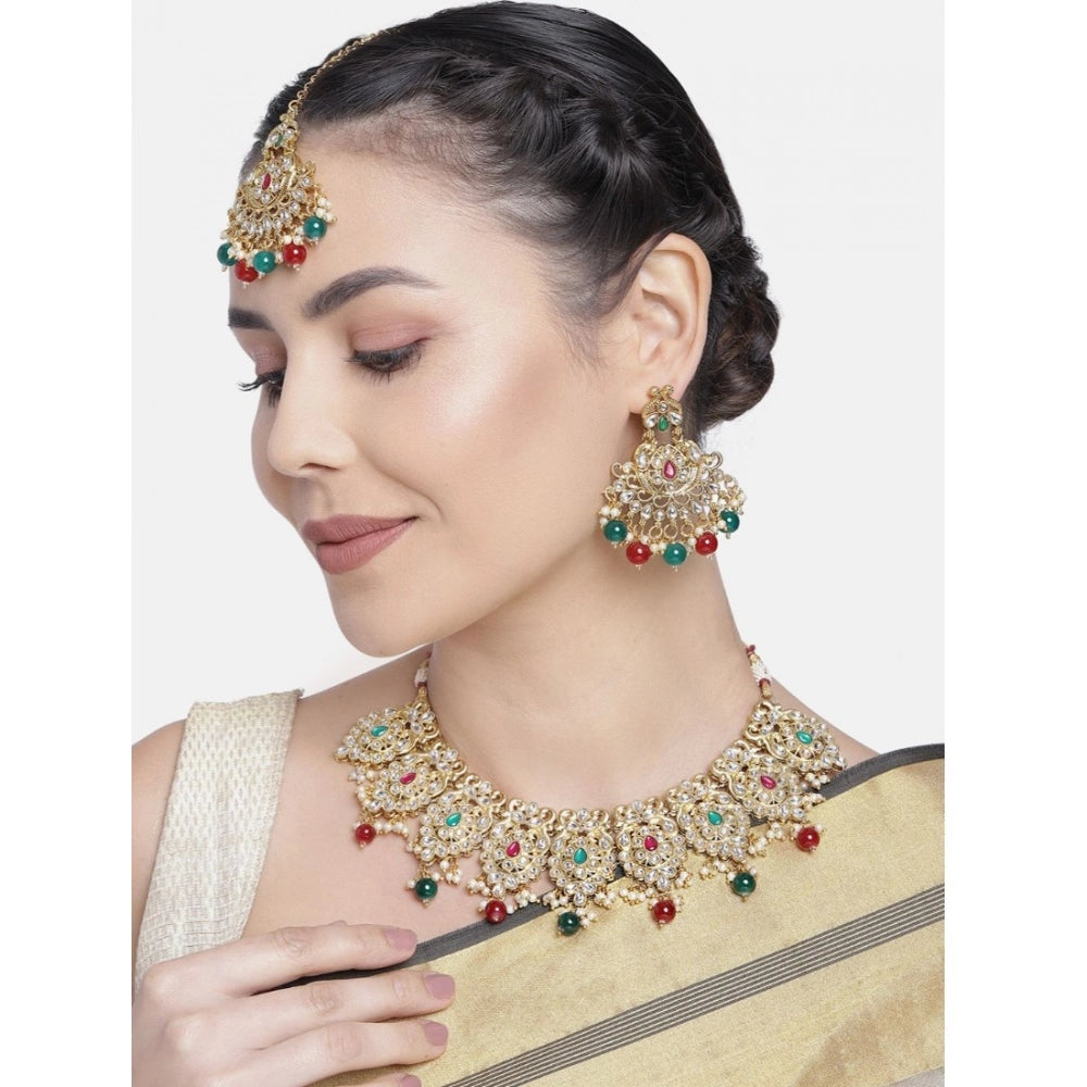 indoraa Women's Rose Gold Plated Alloy Necklace & Earings Set (Light Green)