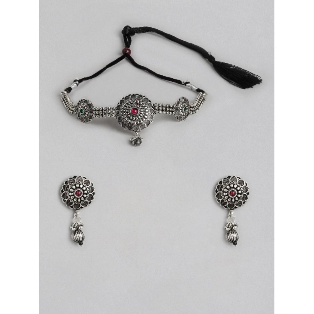 indoraa Women's Rose Gold Plated Alloy Necklace & Earings Set (Silver)