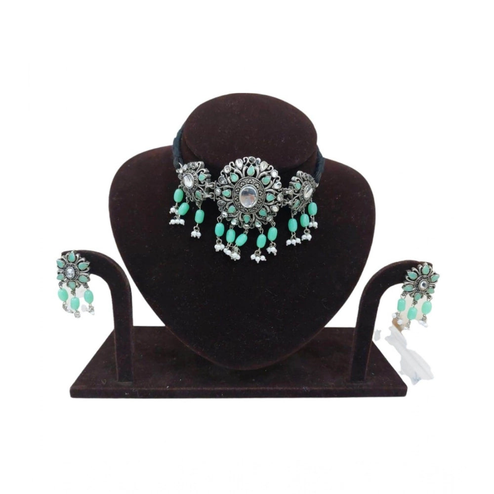 indoraa Women's Rose Gold Plated Alloy Necklace & Earings Set (Light Green)