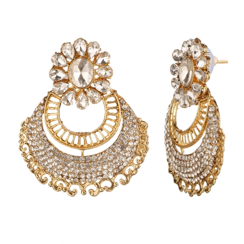 indoraa Women's Rose Gold Plated Alloy Kundan Earrings & Mangtikka (White)